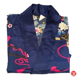 Kimono OBi court satiné imprimé GRANdES FLEURS bleu roi (90cm)