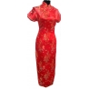 Robe chinoise (qipao 旗袍) longue ROUGE motif DRAGON et PhOENiX (100% polyester)