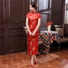 Robe chinoise (qipao 旗袍) longue ROUGE motif DRAGON et PhOENiX (100% polyester)