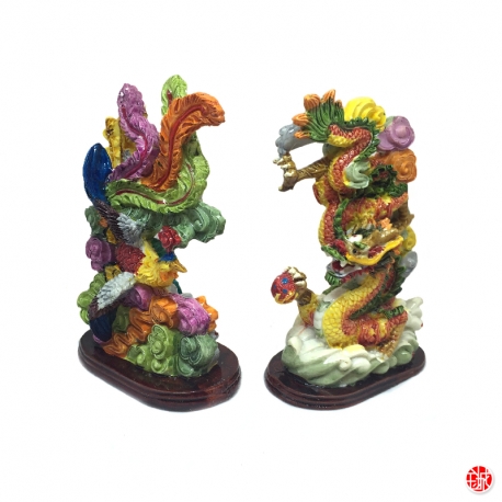 Dragon et Phoenix en résine peint à la main (h13.5cm)