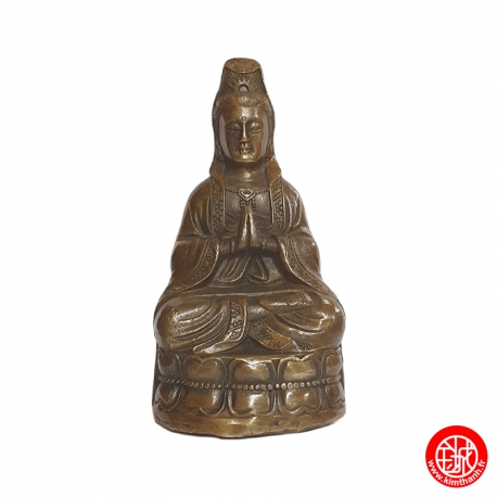 Kwan Yin (觀音 Déesse de la miséricorde) assise sur lotus en bronze (h12cm)