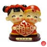 Figurine Jeunes mariés chinois en résine COEUR (Tirelire h14cm)