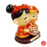 Figurine Jeunes mariés chinois en résine COEUR (Tirelire h14cm)