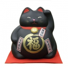 Tirelire Maneki neko 招き猫 BiG DODU en argile NOiR (運 Chance) h21cm