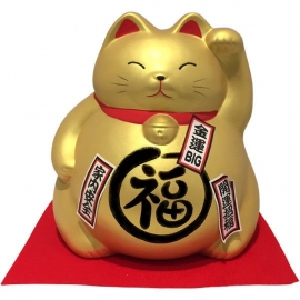 Tirelire Maneki neko 招き猫 BiG DODU en argile DORé (金 Richesse) h21cm