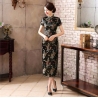 Robe chinoise (qipao 旗袍) longue NOiRE motif DRAGON et PhOENiX (100% polyester)