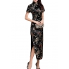 Robe chinoise (qipao 旗袍) longue NOiRE motif DRAGON et PhOENiX (100% polyester)