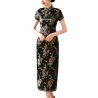 Robe chinoise (qipao 旗袍) longue NOiRE motif DRAGON et PhOENiX (100% polyester)