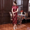 Robe chinoise (qipao 旗袍) longue ROUGE BORdEAUX motif DRAGON et PhOENiX (100% polyester)