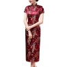 Robe chinoise (qipao 旗袍) longue ROUGE BORdEAUX motif DRAGON et PhOENiX (100% polyester)