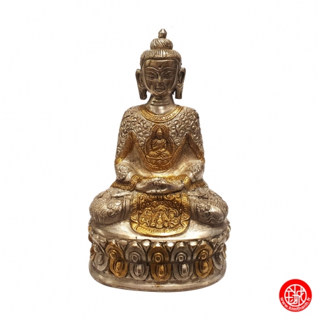 Bouddha TAiWAN en laiton argenté et doré (h15cm)