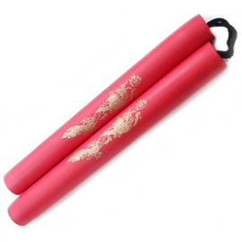 Nunchaku en mousse à corde imprimé dragon doré (rouge)