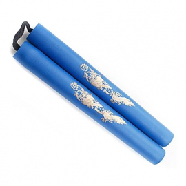 Nunchaku en mousse à corde imprimé dragon doré (bleu)