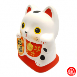 Tirelire Maneki Neko blanc en argile ONEKO-SAN blanc h10cm