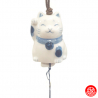 Carillon à vent japonais (風鈴 fuurin) en porcelaine blanc bleu MANEKi NEKO 招き猫 (h5.5cm)