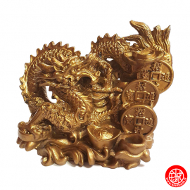 Dragon & 3 pièces et lingot en résine doré (h14cm)