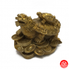 Dragon-tortue (Bìxì 赑屃) sur lingots & pièces en cuivre doré (h5.5cm)