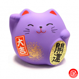 Maneki neko 招き猫 Petit DODU en argile blanche ViOLET (Sagesse) 5.5cm