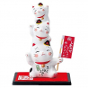 Totem 3 chats MANEKi NEKO (招き猫) Bonne Chance! en argile (h10cm)