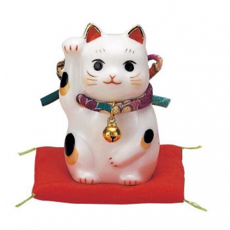 Maneki Neko 招き猫 ChiRiMEN droite en porcelaine japonaise (h5cm)