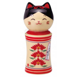 Kokeshi Maneki Neko 招き猫 3 FLEURS en porcelaine (h13cm)