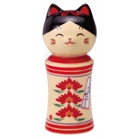 KokeshinManeki Neko 招き猫 3 FLEURS en porcelaine (h7.5cm)