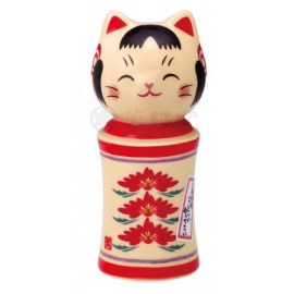 Kokeshi Maneki Neko 招き猫 3 FLEURS en porcelaine (h9cm)