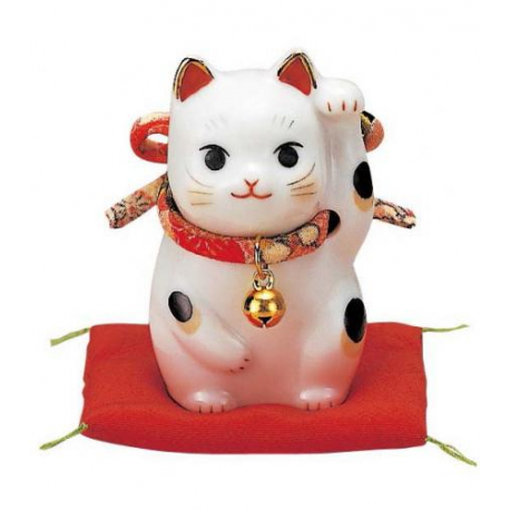 Maneki Neko 招き猫 ChiRiMEN gauche en porcelaine japonaise (h5cm)