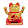 Maneki neko 招き猫 animé 100% solaire 2 PATTES avec Ruyi (Bonheur et Réussite) 10cm blanc éventail