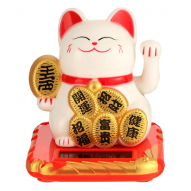 Maneki Neko 招き猫 animé 100% SOLAiRE koban blanc h8cm