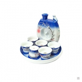 Service à saké IMAGES 8 pièces en porcelaine bleu
