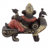 Ganesh assis sur un paon en résine noir, rouge et or (L18cm)