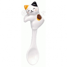 Cuillère à suspendre MANEKi NEKO 招き猫 MiKé (tâcheté) en porcelaine japonaise