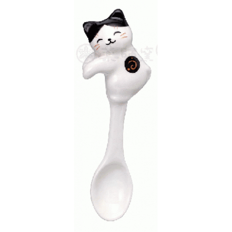 Cuillère à suspendre MANEKi NEKO 招き猫 BUTChi (noir et blanc) en porcelaine japonaise