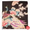 Kimono OBi long satiné imprimé FLEURS & PAON noir (120cm)