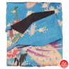Kimono OBi long satiné imprimé FLEURS & PAON bleu turquoise (120cm)