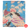 Kimono OBi long satiné imprimé FLEURS & PAON bleu turquoise (120cm)