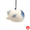 Carillon à vent japonais (風鈴 fuurin) en porcelaine blanc bleu MANEKi NEKO SETO 招き猫 (h5.5cm)