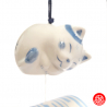 Carillon à vent japonais (風鈴 fuurin) en porcelaine blanc bleu MANEKi NEKO SETO 招き猫 (h5.5cm)