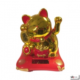 Maneki Neko 招き猫 animé 100% SOLAiRE richesse doré h10.5cm