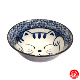 Bol à riz MANEKi NEKO bleu en porcelaine japonaise (d15cm)