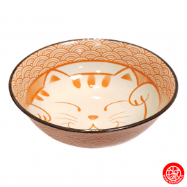 Bol à soupe ramen en porcelaine japonaise MANEKi NEKO rouge (d19cm)