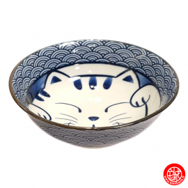 Bol à soupe ramen en porcelaine japonaise MANEKi NEKO bleu (d19cm)