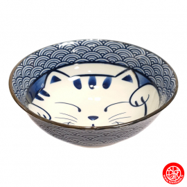 Bol à soupe en porcelaine japonaise MANEKi NEKO bleu (d19cm)