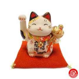 Maneki Neko 招き猫 BONNE ChANCE miké en porcelaine japonaise (h7cm)