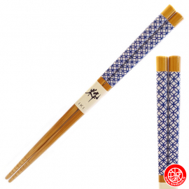 Baguettes japonaises en bambou ShiPPO blanc et bleu (22.5cm)