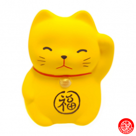 Maneki neko 招き猫 Petit RONd-RONd JAUNE en argile (夫婦 Couple) h5cm