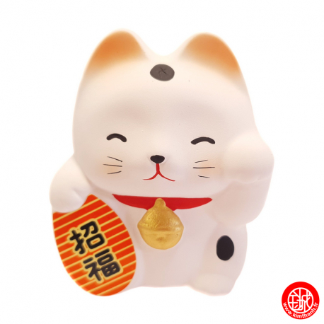 Tirelire Maneki neko 招き猫 RONd-RONd en argile BLANC (BONhEUR) h7cm