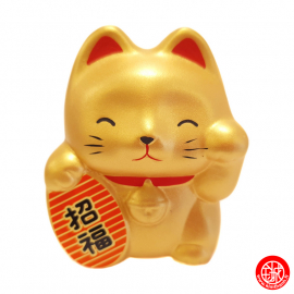 Tirelire Maneki neko 招き猫 RONd-RONd en argile DORé (RiChESSE) h7cm