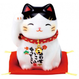 Maneki Neko 招き猫 BONhEUR noir en porcelaine japonaise (h6cm)